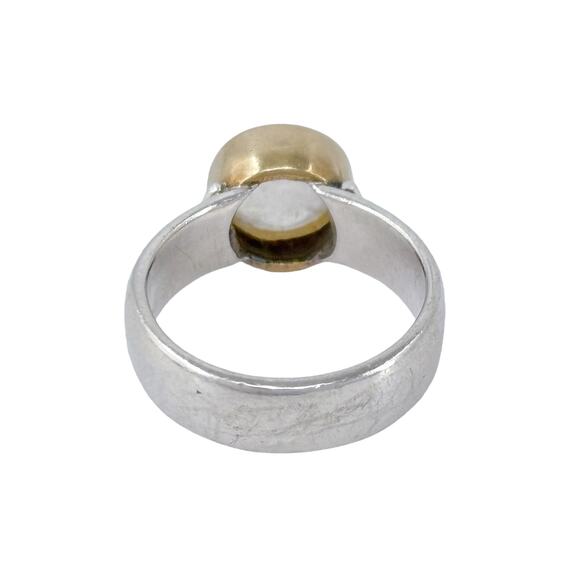 Rainbow Moonstone Gold Accent Bezel Ring | Sterling Silver 925 | Size 6 - Picture 6 of 15